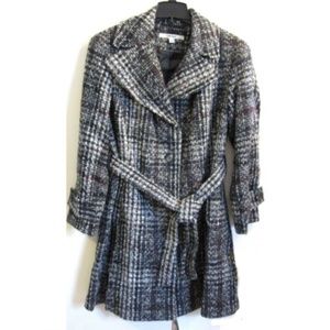 DKNY Plaid Wool Blend Tweed Coat Plus Size 16 W